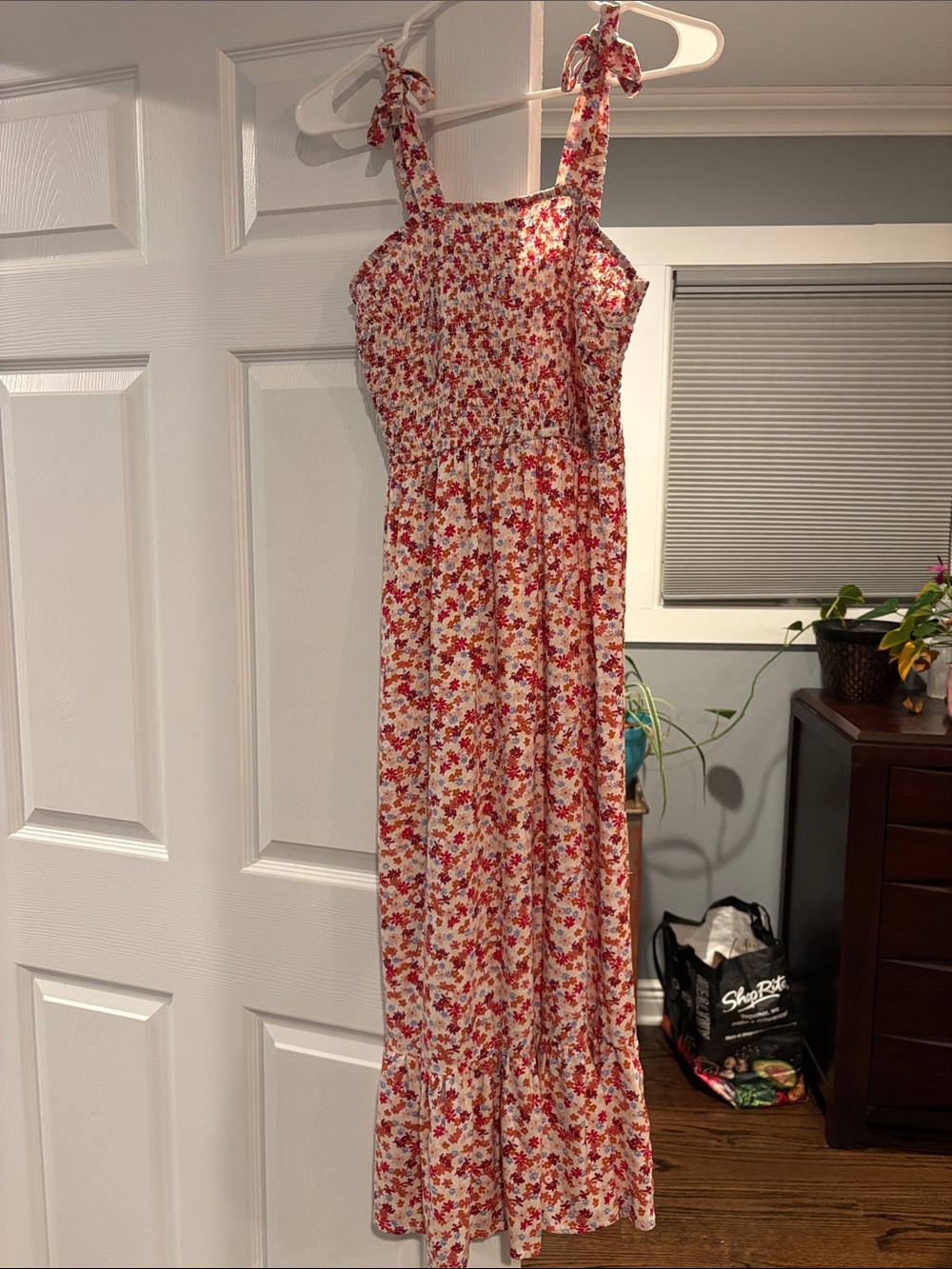 Floral Tie-Shoulder Maxi Dress in Red & Cream